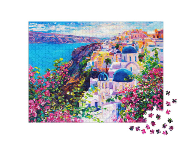 Oil Painting. Santorini Seascape. Wall Decor... Jigsaw Puzzle with 1000 pieces