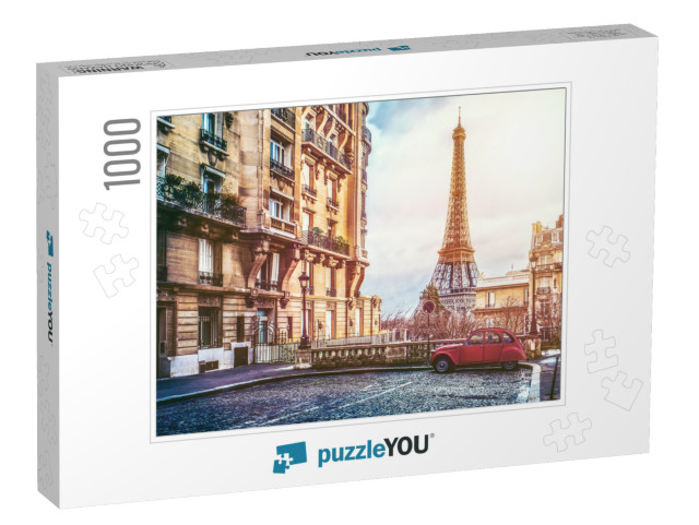 Small Paris Street with View on the Famous Paris Eifel To... Jigsaw Puzzle with 1000 pieces