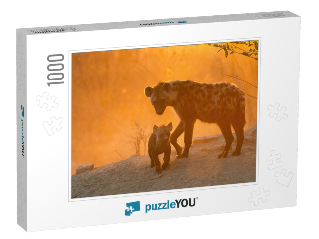 Adult Hyena & Cubs At Den... Jigsaw Puzzle with 1000 pieces