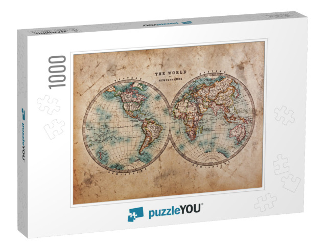 A Genuine Old Stained World Map Dated from the Mid 1800s... Jigsaw Puzzle with 1000 pieces