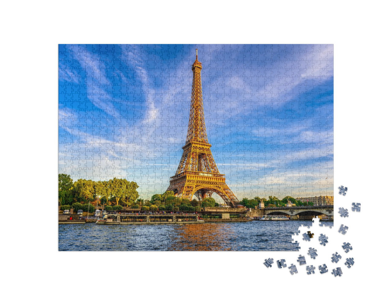 Paris Eiffel Tower & River Seine At Sunset in Paris, Fran... Jigsaw Puzzle with 1000 pieces