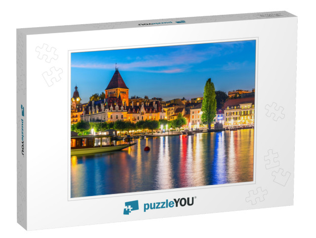 Scenic Summer Night View of the Old Town of Lausanne, Swi... Jigsaw Puzzle