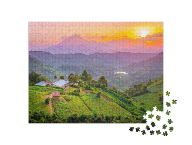 Kisoro Uganda Beautiful Sunset Over Mountains & Hills of... Jigsaw Puzzle with 1000 pieces