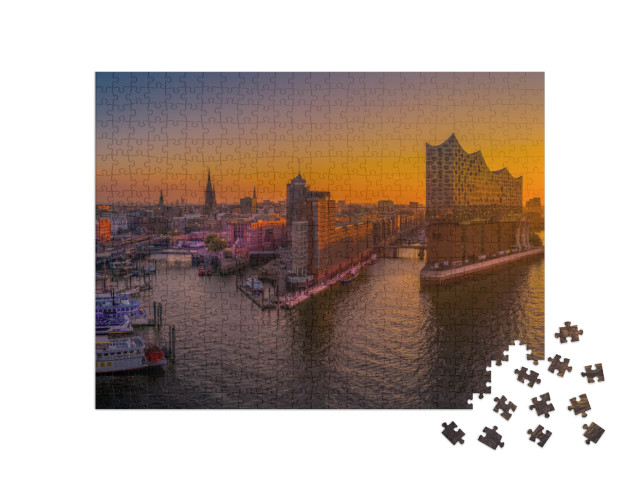 Sunrise in Hamburg with the Elbe Philharmonic Hall... Jigsaw Puzzle with 500 pieces