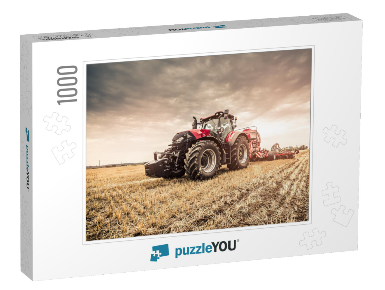 Modern Red Tractor Seeding Directly Into the Stubble with... Jigsaw Puzzle with 1000 pieces