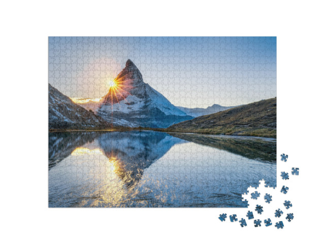 Riffelsee & Matterhorn Mountain in Swiss, Canton of Valai... Jigsaw Puzzle with 1000 pieces