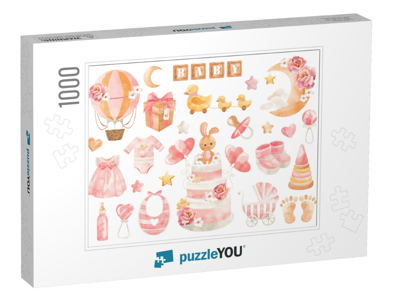 Set of Watercolor Elements for a Little Girl... Jigsaw Puzzle with 1000 pieces