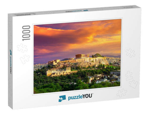 Acropolis with Parthenon. View Through a Frame with Green... Jigsaw Puzzle with 1000 pieces