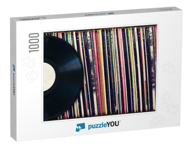 Vinyl Record with Copy Space in Front of a Collection of... Jigsaw Puzzle with 1000 pieces