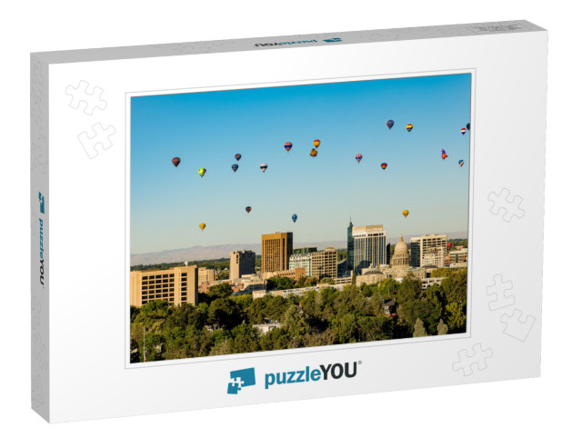 Colorful Balloons in a Blue Sky Over the Little City of B... Jigsaw Puzzle