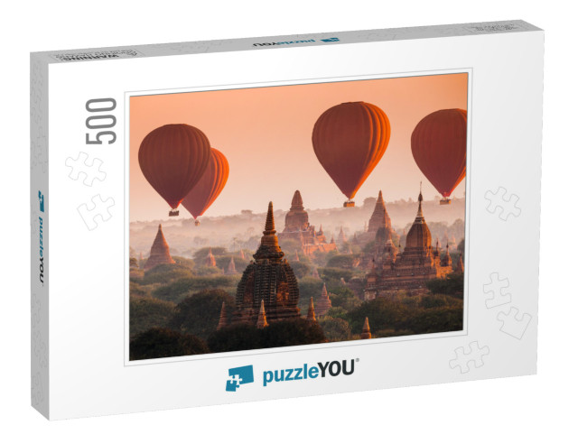 Hot Air Balloon Over Plain of Bagan in Misty Morning, Mya... Jigsaw Puzzle with 500 pieces