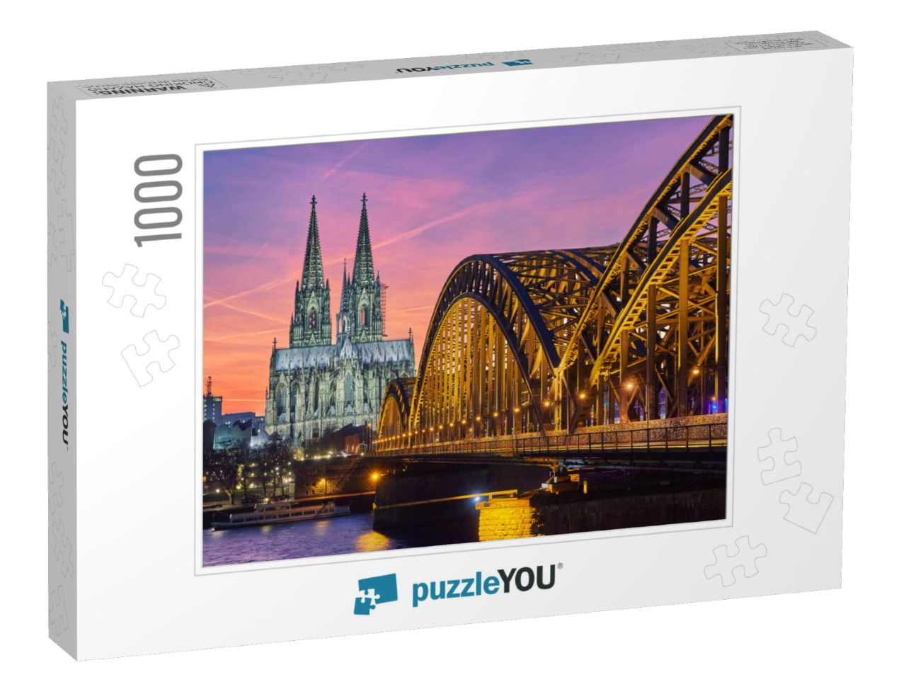 Cologne Cathedral & Hohenzollern Bridge At Sunset / Night... Jigsaw Puzzle with 1000 pieces