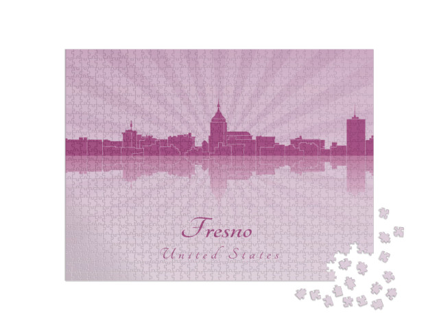 Fresno Skyline in Radiant Orchid in Editable Vector File... Jigsaw Puzzle with 1000 pieces