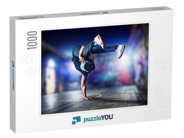 Young Man Break Dancing At Night on Urban Painted Walls B... Jigsaw Puzzle with 1000 pieces