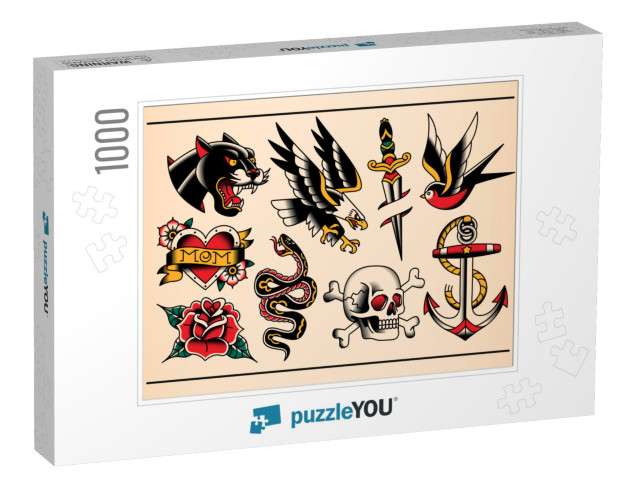 Vector Set of Old School Tattoo Designs... Jigsaw Puzzle with 1000 pieces