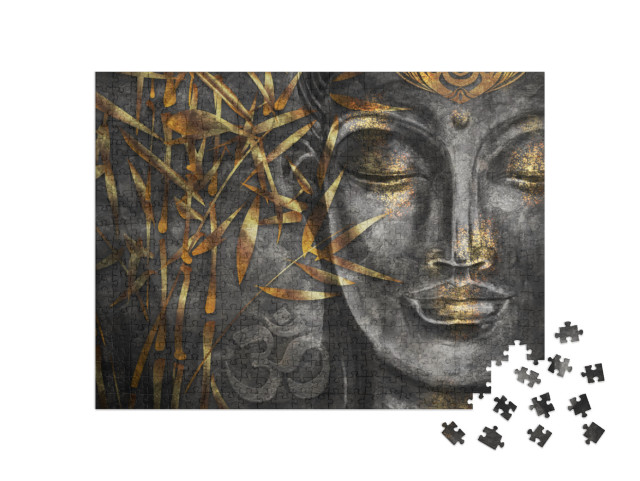 Bodhisattva Buddha - Digital Art Collage Combined with Wa... Jigsaw Puzzle with 500 pieces