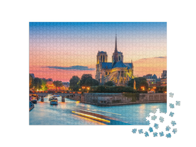 Picturesque Cityscape of Cathedral of Notre Dame De Paris... Jigsaw Puzzle with 1000 pieces