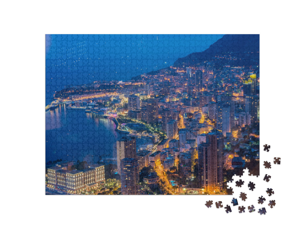 Night View of Monaco from Mountain... Jigsaw Puzzle with 1000 pieces