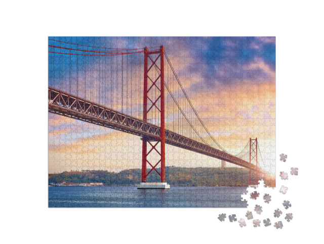 25th April Bridge in Lisbon, Portugal. Famous Landmark on... Jigsaw Puzzle with 1000 pieces