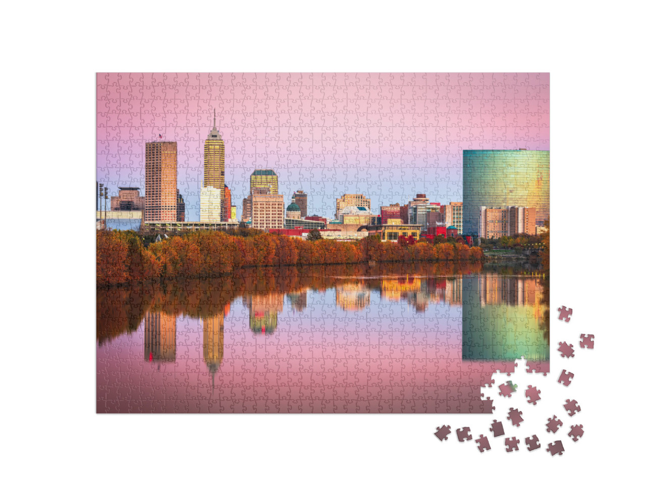 Indianapolis, Indiana, USA Skyline on the White River At D... Jigsaw Puzzle with 1000 pieces