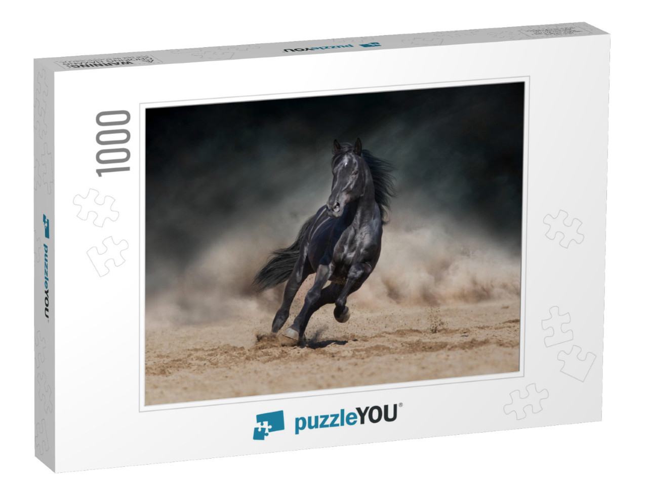 Black Stallion Run on Desert Dust Against Dramatic Backgr... Jigsaw Puzzle with 1000 pieces