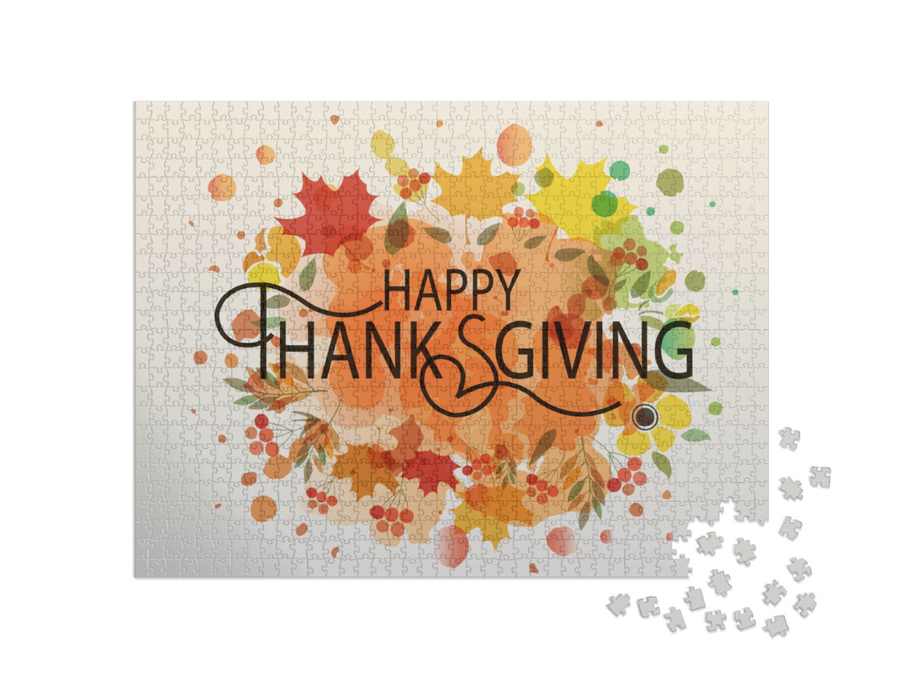 Hand Drawn Happy Thanksgiving Lettering Typography Poster... Jigsaw Puzzle with 1000 pieces