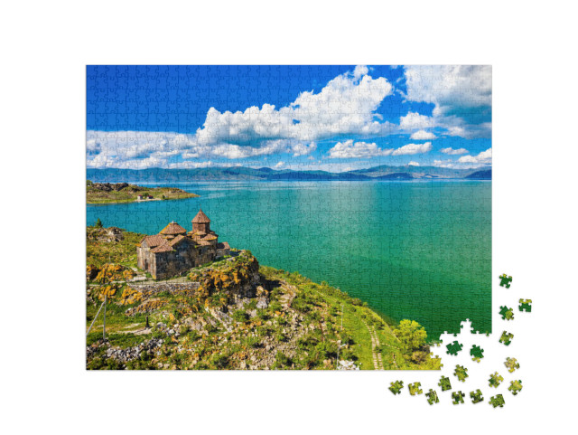 Aerial View of Hayravank Monastery on the Shores of Lake... Jigsaw Puzzle with 1000 pieces