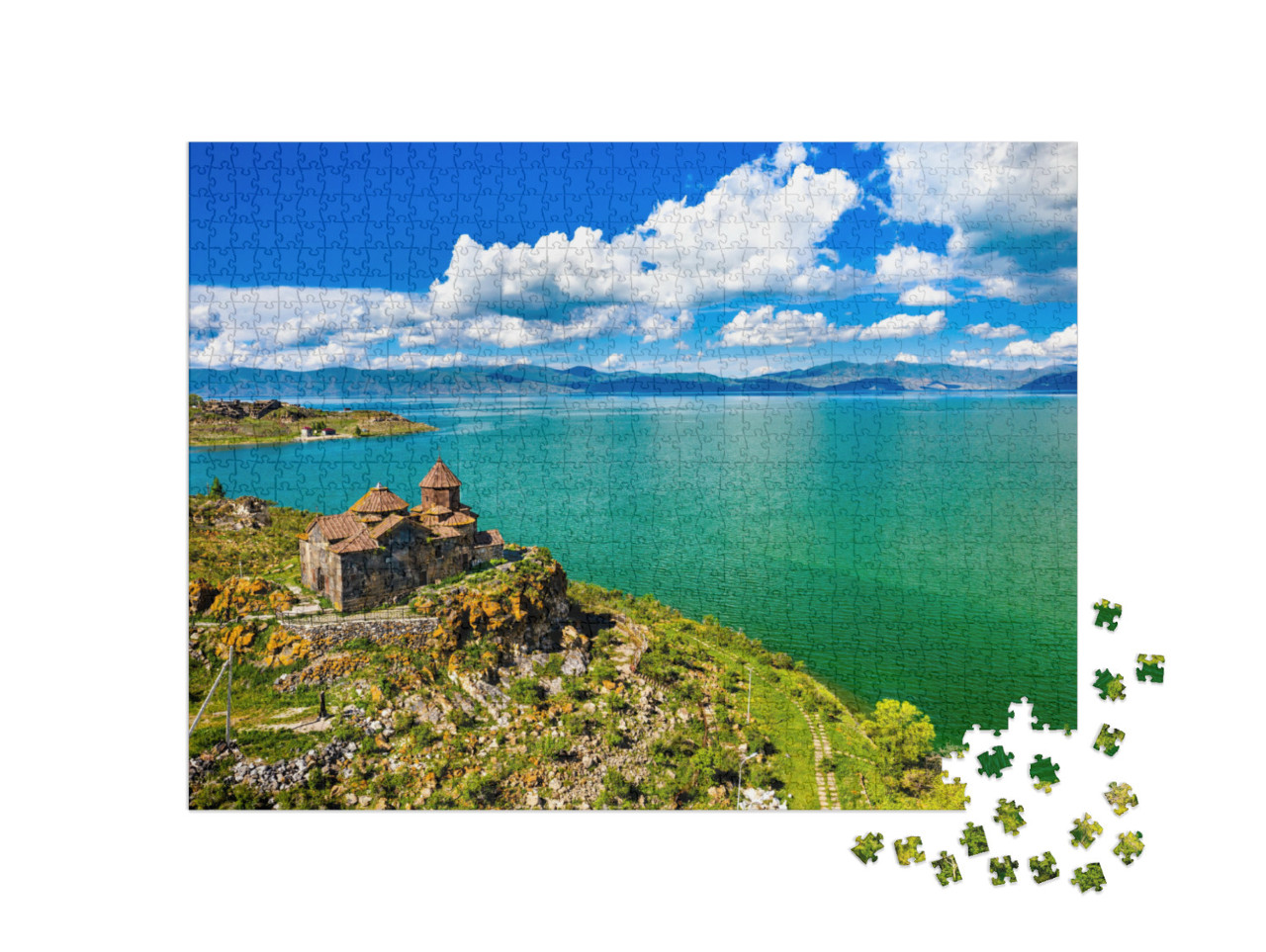 Aerial View of Hayravank Monastery on the Shores of Lake... Jigsaw Puzzle with 1000 pieces