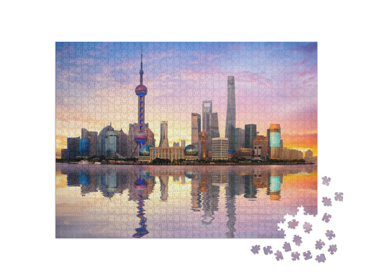 China Shanghai City Skyline At Dusk, Shanghai China... Jigsaw Puzzle with 1000 pieces