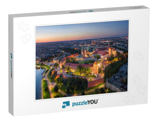 Krakow, Poland. Aerial View of Illuminated Wawel Royal Ca... Jigsaw Puzzle