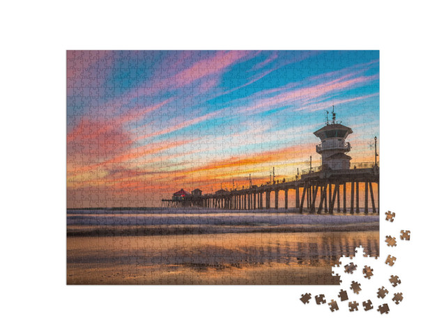 Incredible Colors of Sunset by Huntington Beach Pier, in... Jigsaw Puzzle with 1000 pieces