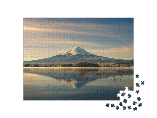 Mt Fuji Reflection on Water. Fujisan Mountain Sunrise Lan... Jigsaw Puzzle with 1000 pieces