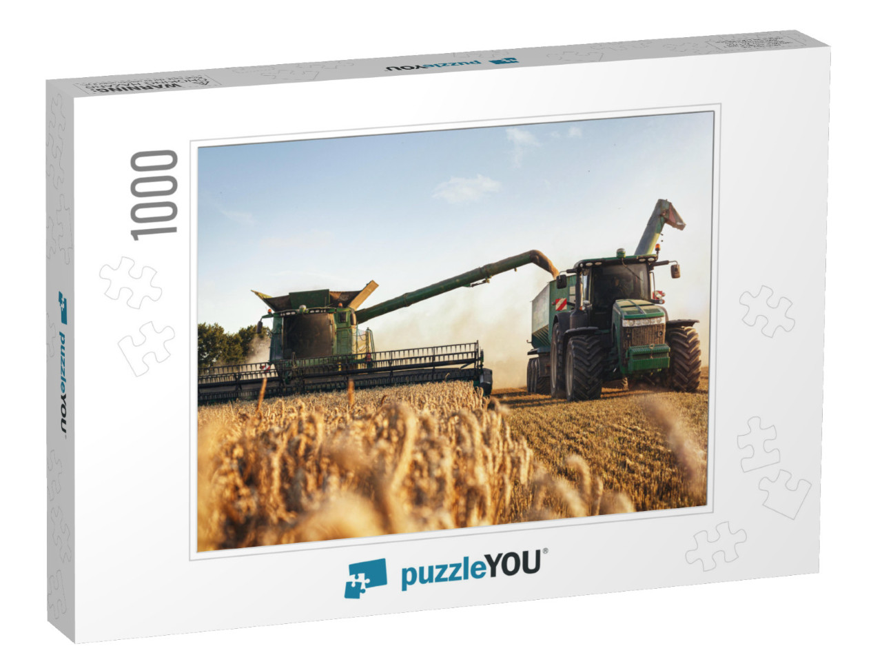 Combine Harvester & a Tractor Working on a Wheat Field... Jigsaw Puzzle with 1000 pieces