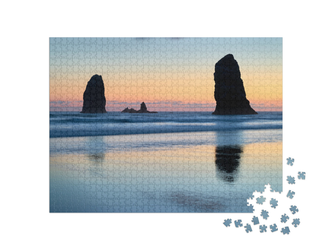 The Needles & Surf Cannon Beach. Sunset At the Needles in... Jigsaw Puzzle with 1000 pieces