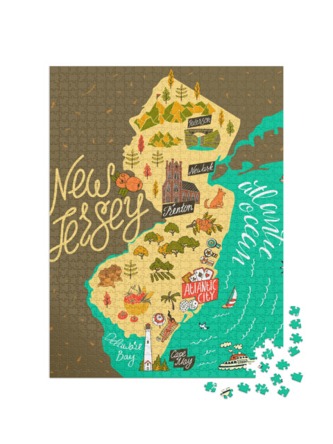 Illustrated Map of New Jersey, Usa. Travel & Attractions... Jigsaw Puzzle with 1000 pieces