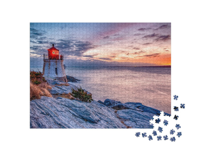 Sunset At Castle Hill Lighthouse. Newport, Rhode Island... Jigsaw Puzzle with 1000 pieces