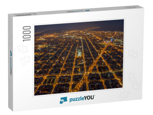 Aerial Night View of Barcelona Example Residential Distri... Jigsaw Puzzle with 1000 pieces