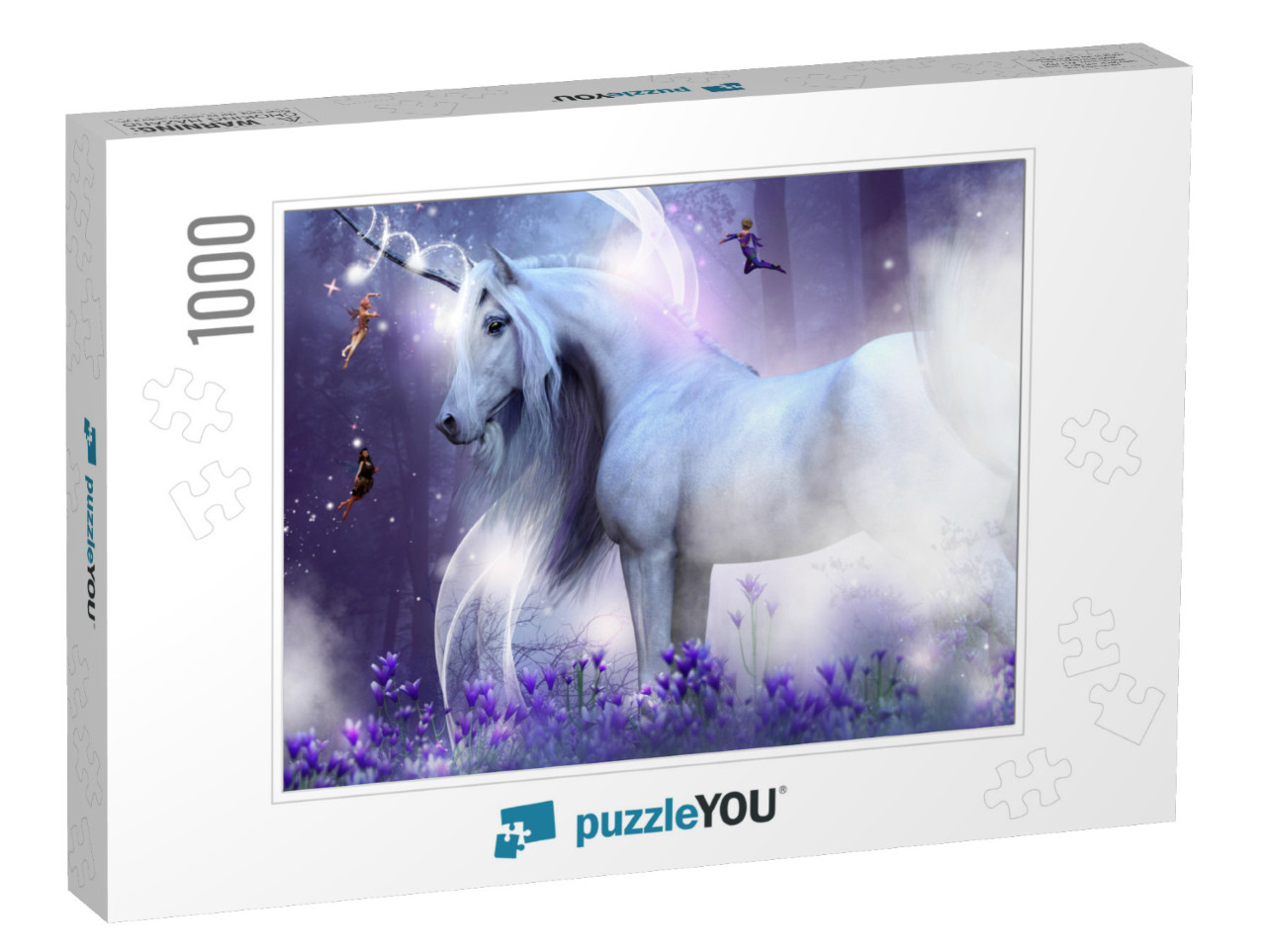 A Majestic Unicorn with Three Little Fairies Sending Magi... Jigsaw Puzzle with 1000 pieces