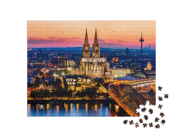 Cologne, Germany Beautiful Panoramic Aerial Night Landsca... Jigsaw Puzzle with 1000 pieces