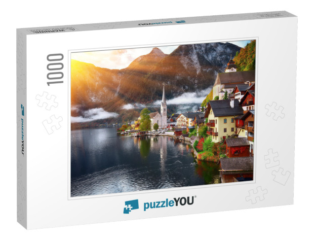 Scenic View of Famous Hallstatt Mountain Village with Hal... Jigsaw Puzzle with 1000 pieces