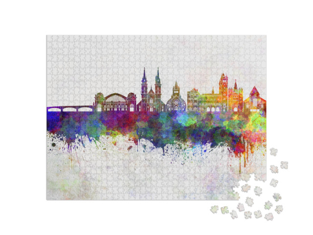 Basel Skyline in Watercolor Background... Jigsaw Puzzle with 1000 pieces