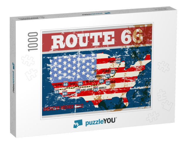 Grungy Route Sixty Six Road Map, Retro Grungy Vector Illu... Jigsaw Puzzle with 1000 pieces