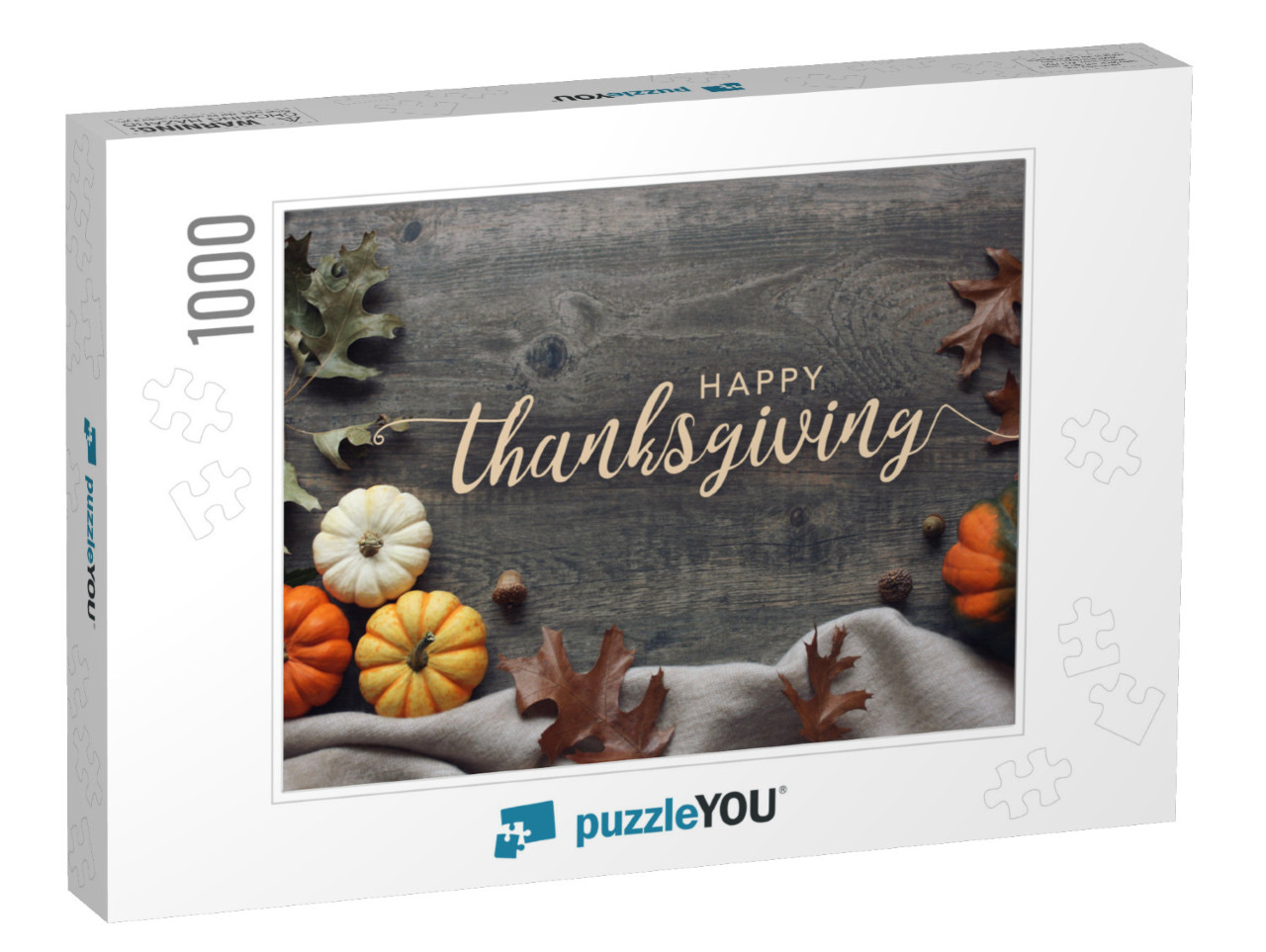 Happy Thanksgiving Script with Pumpkins & Leaves Over Dar... Jigsaw Puzzle with 1000 pieces