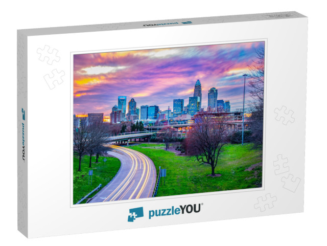 Downtown Charlotte, North Carolina, USA Skyline At Sunset... Jigsaw Puzzle