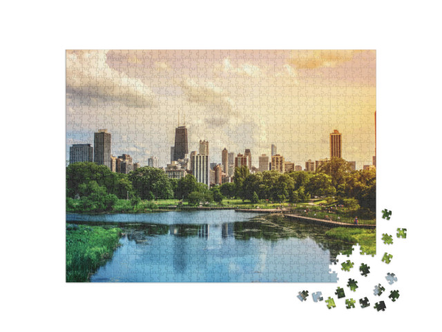 Chicago Skyscrapers Skyline View from Lincoln Park with S... Jigsaw Puzzle with 1000 pieces