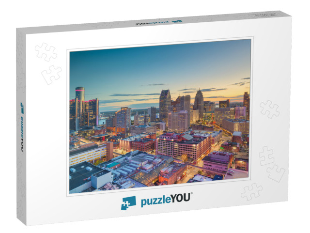 Detroit, Michigan, USA Downtown Skyline from Above At Dusk... Jigsaw Puzzle