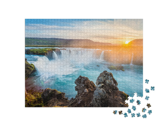 Godafoss Waterfall At Sunset, Iceland, Europe... Jigsaw Puzzle with 1000 pieces