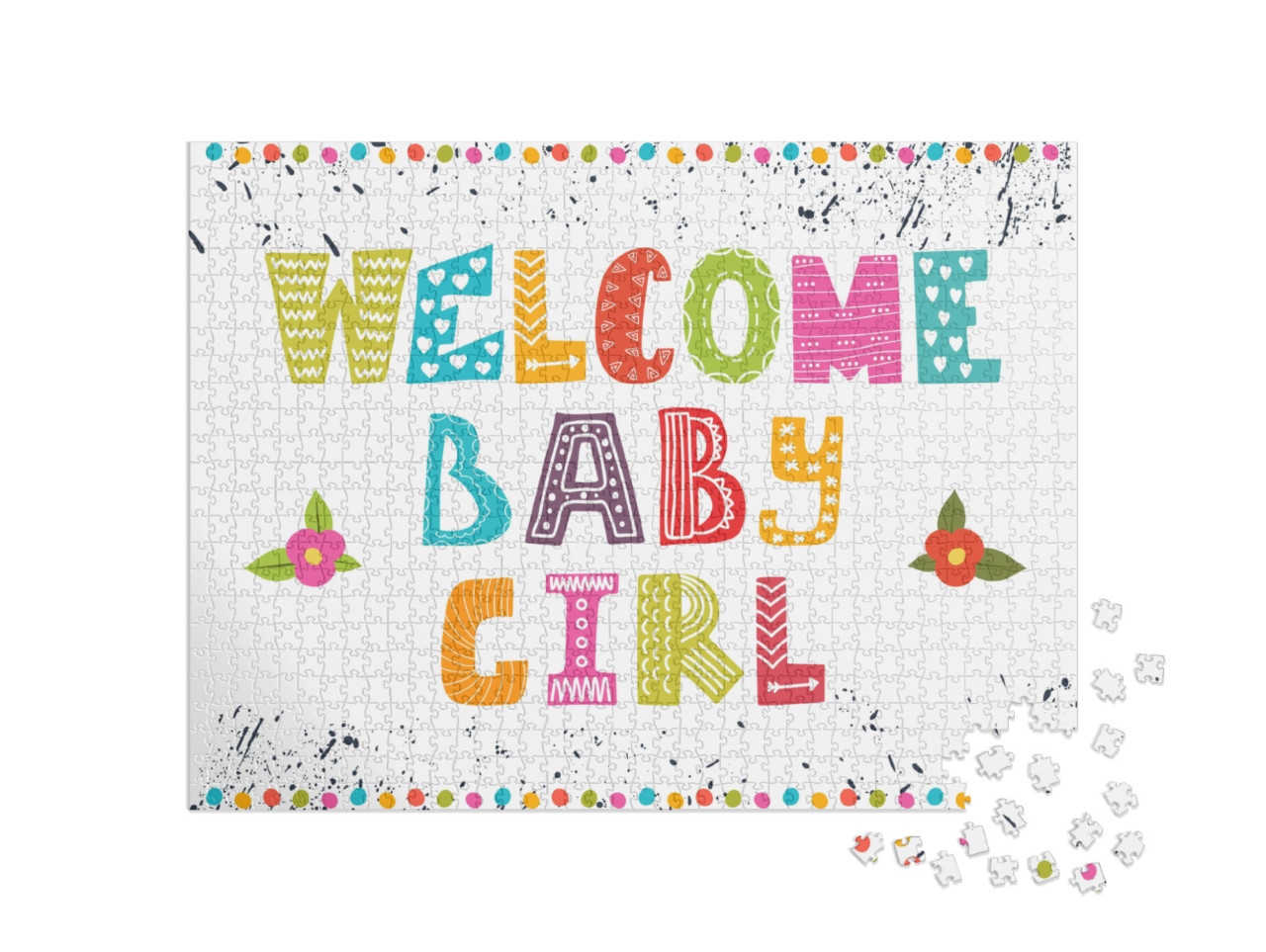 Welcome Baby Girl. Baby Girl Arrival Postcard. Bab... Jigsaw Puzzle with 1000 pieces