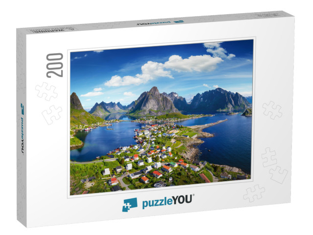 Reine, Lofoten, Norway. the Village of Reine Under a Sunn... Jigsaw Puzzle with 200 pieces