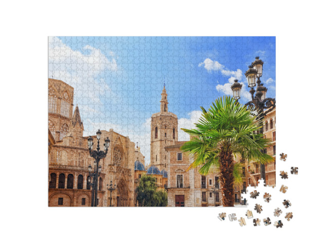 Square of Saint Mary's & Valencia Cathedral Temple in Old... Jigsaw Puzzle with 1000 pieces